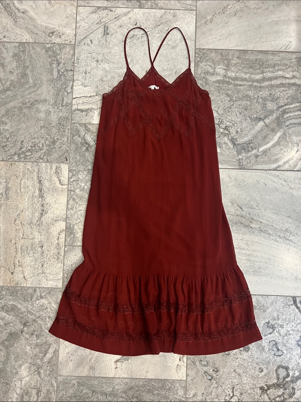 Willow + Clay Burgundy Boho Spaghetti-Strap Midi Slip Dress